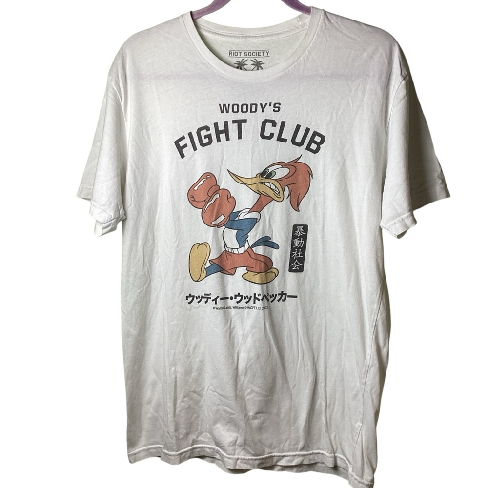 Riot Society‎ Short Sleeve Tee with Vintage Woody’s Fight Club Graphic Large